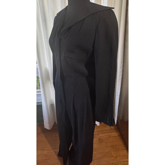 Vintage 1980s jumpsuit, black, pure wool, wide lapels, by Krizia Italy - Picture 2 of 10